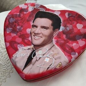 Heart-Shaped Tin with Elvis Presley Design - Red